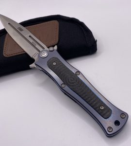 Darel Ralph Madd Maxx 4 assisted opening dagger with anodized blue titanium frame and stonewashed blade