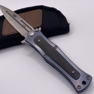 Darel Ralph Madd Maxx 4 assisted opening dagger with anodized blue titanium frame and stonewashed blade