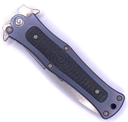 Darel Ralph Madd Maxx 4 assisted opening dagger with anodized blue titanium frame and stonewashed blade