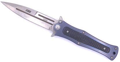 Darel Ralph Madd Maxx 4 assisted opening dagger with anodized blue titanium frame and stonewashed blade